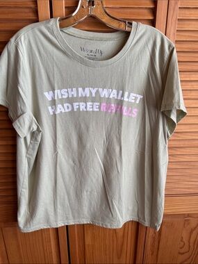 WOUND UP Sage Graphic Tee with White and Pink Lettering